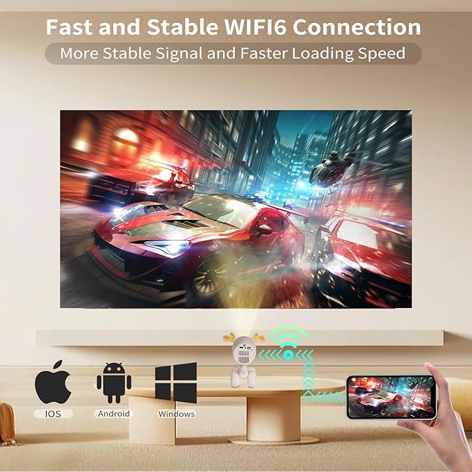 Mini Projector with WiFi and Bluetooth - Portable Outdoor Projector for Home Theater, Supports HDMI/USB Ideal for Movies and Gaming