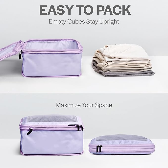 Compression Packing Cubes for Travel - Luggage Organizer Bags - Double Zipper Packing Cubes for Suitcases (2-Pack, Purple)