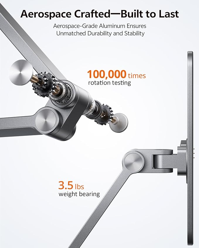 [Upgrade] Magnetic Wireless Charging Stand for iPad Pro 12.9" Gen3-6 / Air 13" M3/M2, Rock Steady iPad Stand for Desk with Foldable Aluminum Alloy Arm, Adjustable Tablet Mount with 2M Braided Cable