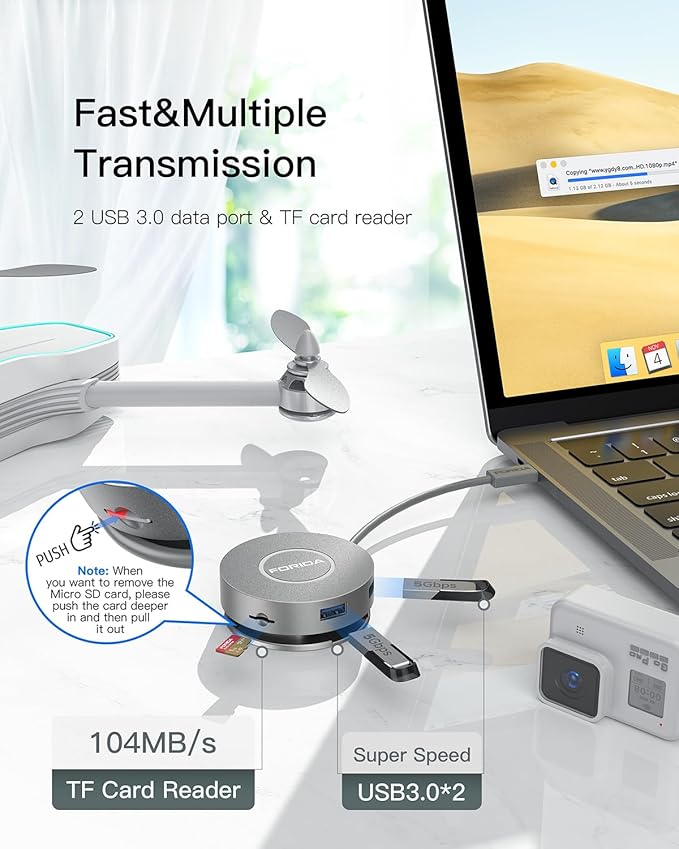 Micro USB C Docking Station Dual HDMI Monitor FORIDA USB C to USB Hub with 1 Gbps Ethernet 100W Power Delivery Micro SD Card Reader for MacBook/Dell/HP/Lenovo ThinkPad/Surface (Silver)