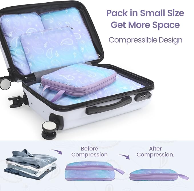 Cambond Compression Packing Cubes for Travel Women - Travel Bags Luggage Organizers Travel Essentials Compression Cubes for Travel Carry on Suitcases Organizer