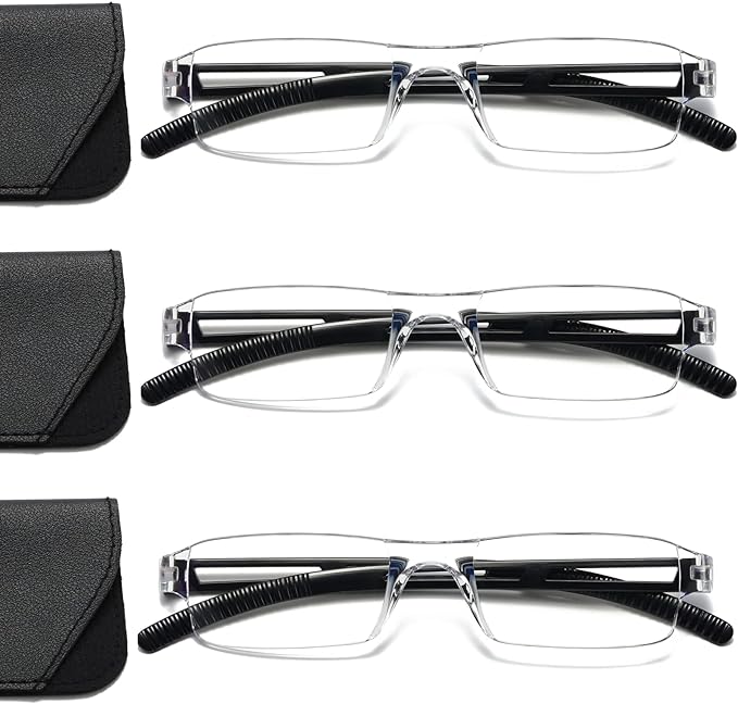 Viseng 3 pairs of reading glasses, blue light blocking glasses, computer reading glasses for men and women, fashionable rectangular one-piece glasses frame+2.5