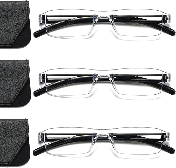 Viseng 3 pairs of reading glasses, blue light blocking glasses, computer reading glasses for men and women, fashionable rectangular one-piece glasses frame+1.5