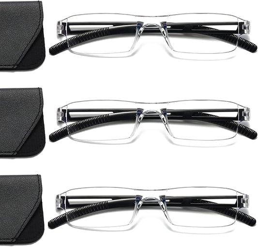 Viseng 3 pairs of reading glasses, blue light blocking glasses, computer reading glasses for men and women, fashionable rectangular one-piece glasses frame+1.5