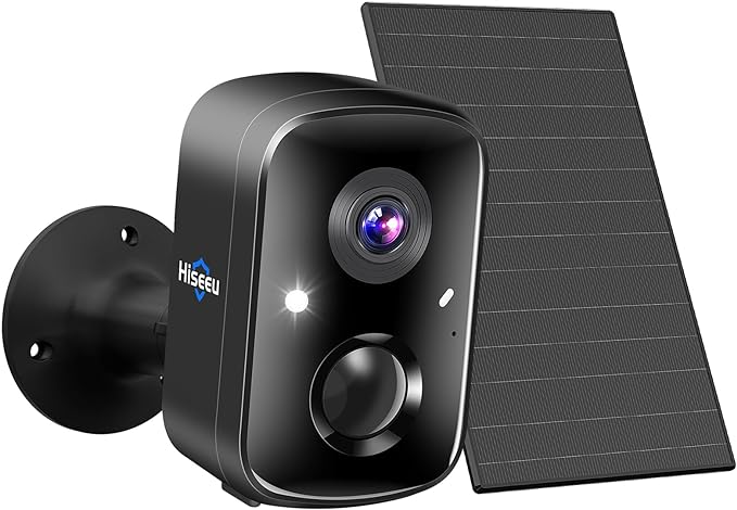 Hiseeu Security Cameras Wireless Outdoor, Solar Powered 3K 4MP Surveillance WiFi Cameras for Home Security Outside, PIR/AI Motion Detection, Waterproof, Color Night Vision, 2-Way Audio, Black