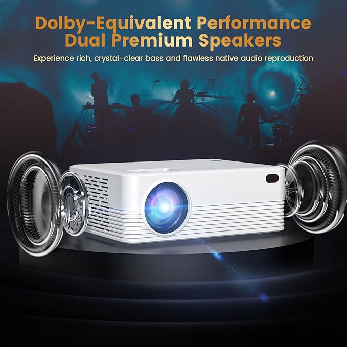 Mini Portable Projector with Wifi and Bluetooth, Native 1080P Full HD Smart Projector , 300 ANSI, Compatible with Smartphone, HDMI, USB for Home, Bedroom, Outdoor Use （White）