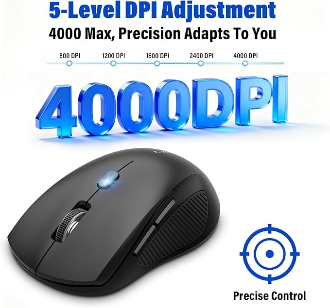 Wireless Bluetooth Multi-Purpose Mouse,DPI 4000,Portable Lightweight 2 OZ,Dual-mode 2.4GHz/BT3/BT5,Smart Power-Saving Mode For Laptop/Macbook/Computer,Ideal For Travel/Home/Office/Casual Gaming