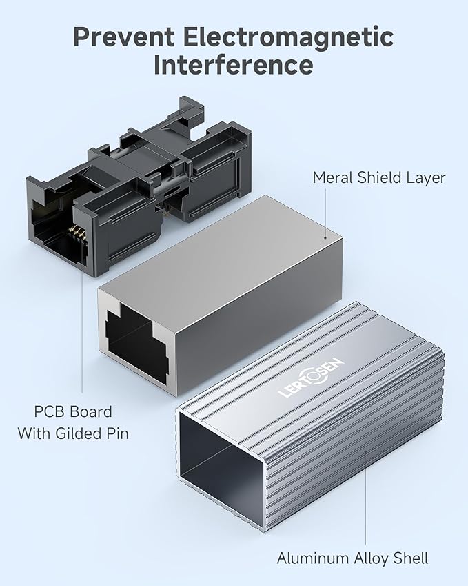 Ethernet Extender 10Gbps, 2 Pack Ethernet Coupler Connector for Cat8 Cat7 Cat6 Cat5 Cable, 328ft Long Distance Extend, Aluminum Alloy Shell