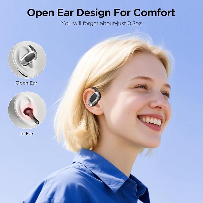 Open Ear Wireless Headphones Air Conduction Earbuds with Mic 42H Playtime Clear Calls LED Digital Display Over Earphones Lightweight Waterproof Secure Earhooks for PC Sports Running Game Business Work