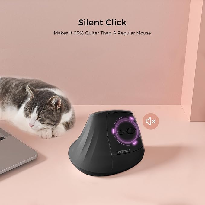 57° Ergonomic Wireless Tower Mouse, Vertical Quiet Ergo Mouse, Bluetooth(BT5.0,BT3.0)&2.4G, (800/1200/2400/2400/4000), 7 Buttons for Windows, macOS, iPadOS, Laptop, PC, Black