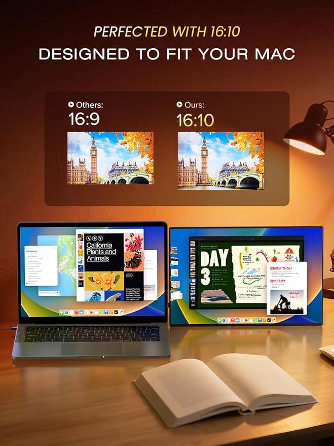 UPERFECT Mini LED Portable Monitor 14" 2.5K | 1500 Nits | 2560x1600 | 10000:1 Contrast | 1ms Freesync Portable Monitor for Laptop w/Stand & VESA, Slim Travel Screen for PC Phone Game Consoles