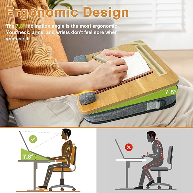 Lap Desk for Laptop Stand with Cushion, Adults with Storage Fits Up to 15.6in, Combines Features Bag and Pillow Table by Travel, Portable Workstation for Home College Office(Light Brown)