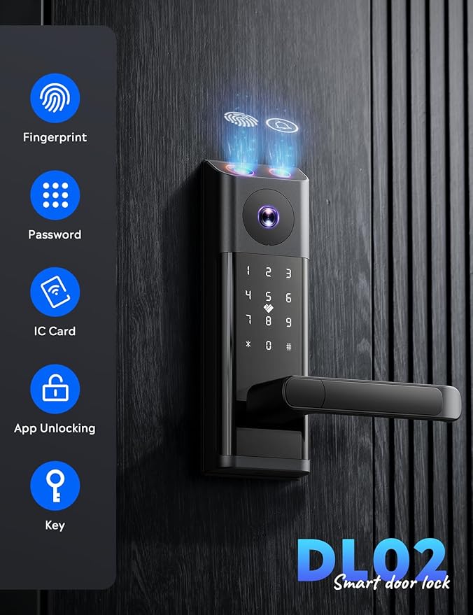 CAMCAMP Smart Lock with Camera & Doorbell, Built-in WiFi Camera Deadbolt Lock for Front Door, Keyless Entry Door Lock with Handle, Fingerprint, Keypad Code, App Control, Auto Lock