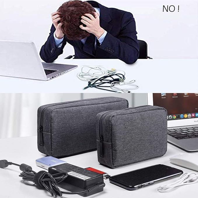 dealcase Electronics Accessories Case, Durable Small Electronics Accessories Storage Bag Compatible Laptop Charger Various USB, Cables, Cords and Power Travel Gadget Carry Bag, Dark Gray(Small+Big)