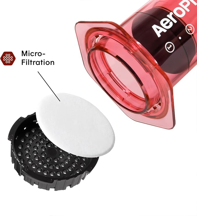 AeroPress Clear Red Coffee Press - All-in-One French Press, Pour-Over & Espresso Style Manual Brewer, 2 Min Brew for Less Bitterness, More Flavor, Small Portable Coffee Maker, Travel & Camping