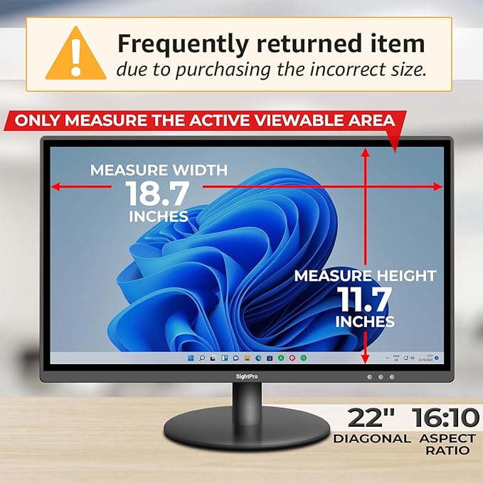 22 Inch 16:10 Computer Privacy Screen Filter for Monitor - Privacy Shield and Anti-Glare Protector