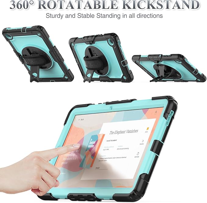 SEYMAC stock Case for Samsung Galaxy Tab S6 Lite 10.4’’ (2024-2020) with Screen Protector Pencil Holder [360° Rotating Hand Strap] &Stand, Drop-Proof Case for Galaxy Tab S6 Lite Tablet, SkyBlue/Black