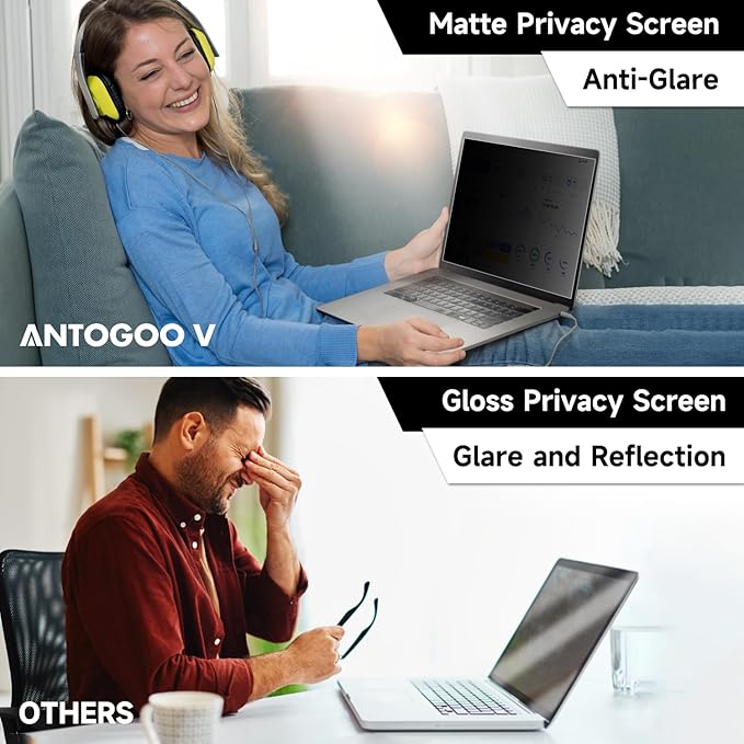15.6 Inch 16:10 Laptop Privacy Screen Filter, Anti Blue Light Glare & Anti Scratch Computer Privacy Shield for 15" with 1920x1200 Aspect Ratio Laptop