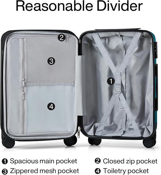 Hanke Expandable Hardshell Luggage Sets 3 piece Carry On Luggage with Wheels Suitcases Lightweight Checked Tsa Luggage Rolling Large Suitcase Travel Luggage Bag Woman Men 20/24/29 Inch(Caribbean Blue)