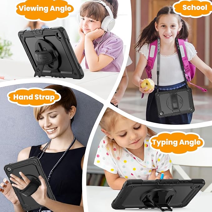 SEYMAC stock Case for Samsung Galaxy Tab S6 Lite 10.4’’ (2024-2020) with Screen Protector Pencil Holder [360° Rotating Hand Strap] &Stand, Drop-Proof Case for Galaxy Tab S6 Lite Tablet, All Black