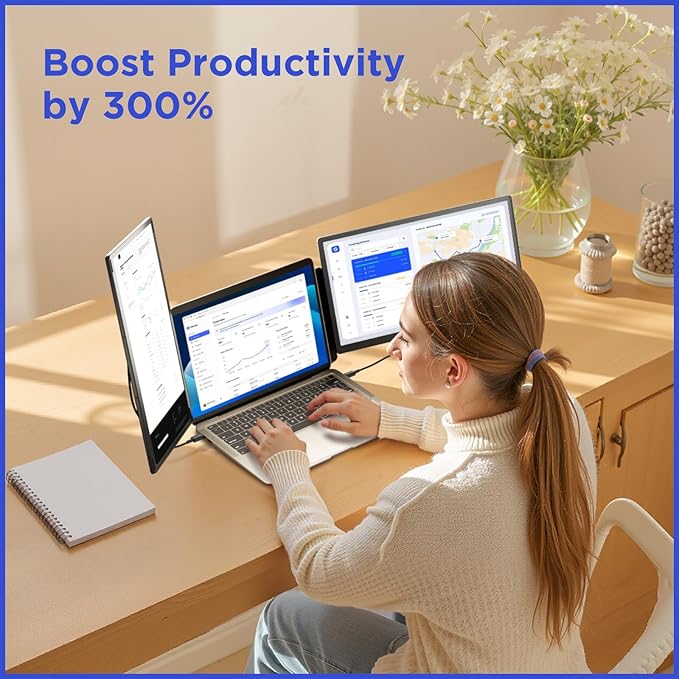 Maxfree S6 Laptop Screen Extender, 15.6'' 1080P Monitor Extender, 11 Display Modes, Plug & Play, Detachable Screen Triple Monitor for Laptop 13"-17.3", Compatible with Mac/Windows/Android/Switch