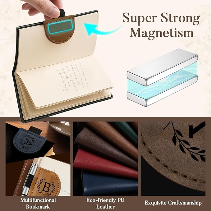 Personalized Bygone Mark Bookmark with Pen Holder,Engraving Leather Magnetic Bookmarks Vintage 26 Letters Name Initials Text Book Marker Clips Gifts for Reading Book Lovers Women (Blue, Z)