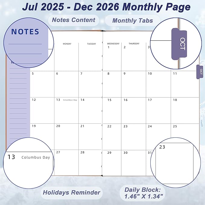 Daily Planner 2025-2026, 18 Month Weekly & Monthly Planner from Jul 2025-Dec 2026, Hardcover Agenda 2025 with Pocket, A5 Size, Pink
