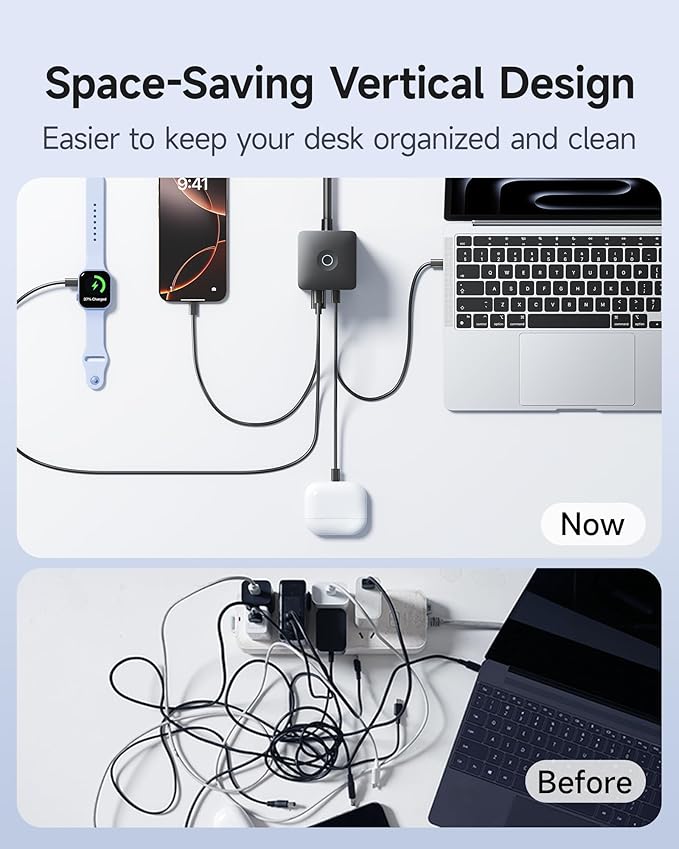 Baseus Charging Station 67W, 10-in-1 USB-C PD Fast Charging Desktop Charger with 1200J Surge Protection, 5ft Extension Cord, 6 AC, 3 USBC, 1 USBA Ports for iPhone 17/16, MacBook, Tablet, Desktop