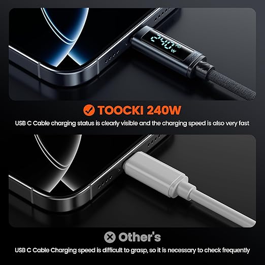 USB C Cable 6.6ft 240W Fast Charging Cord with LED Display Compatible with iPhone 17 16 15 Pro Plus Pro Max Air, iPad Pro, Samsung Galaxy S24 S23, Switch, MacBook Air, Pixel