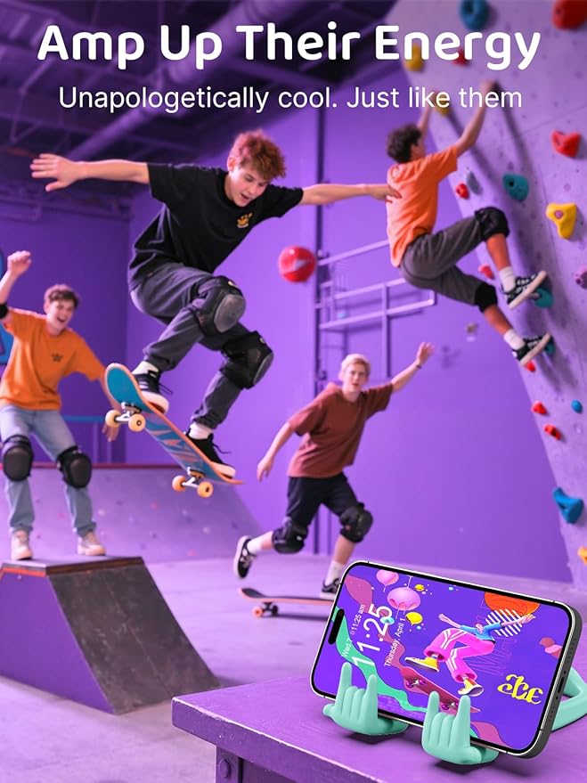 Stocking Stuffers for Teen Boys Girls Gifts Cell Phone Stand Upgrade Adjustable Rock on Lazy Phone Stand for Desk Cool Funny Gadget Gifts for Christmas Adult Men Women Wife 2Pack Purple Green