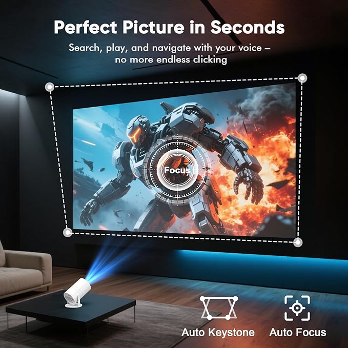 [Google Play Store & Voice Control] WISHOLY Mini Projector with WiFi and Bluetooth, Built-in Streaming Apps, Portable Movie Projector with 180° Rotatable for Outdoor, Home Theater, Movie Night