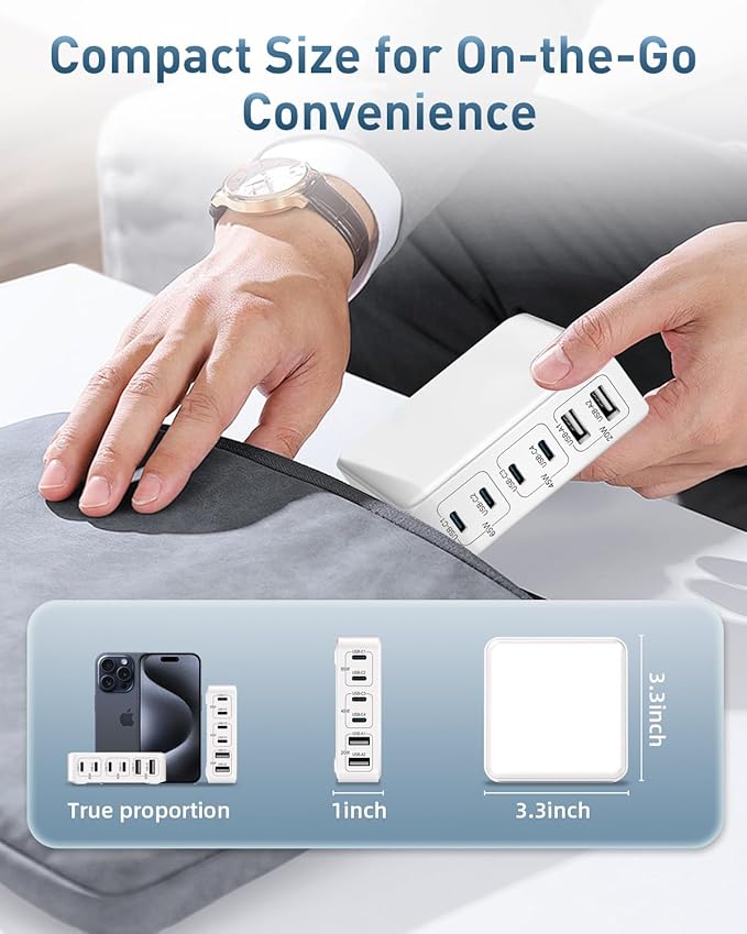 MSTJRY Charging Station for Multiple Devices : 130W 6 Port GaN Fast USB C Charger Station, Compact Multi Port PD 65W 45W Charger for MacBook Pro/Air/iPad iPhone 16 15/14/13/Pro Max/Galaxy