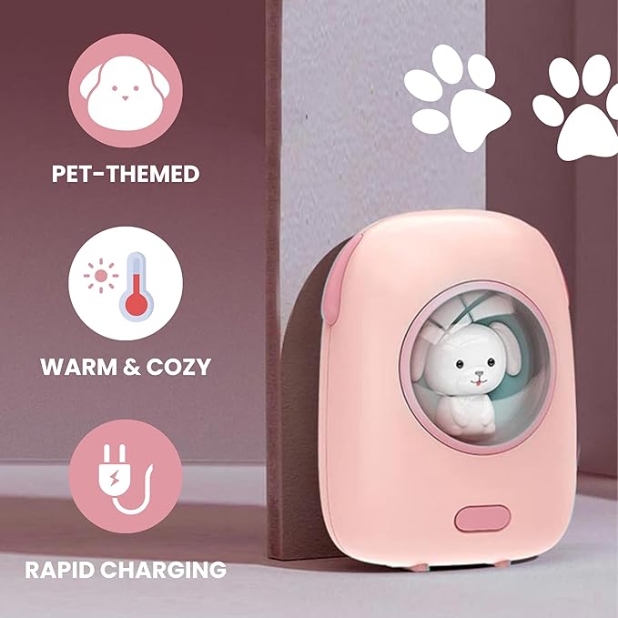 Cute Portable Charger/Power Bank | Compatible with iPhone, Galaxy, & Pixel | Doubles as a Rechargeable Hand Warmer | LED Display & Cute, Pet-Themed Design (Pink)