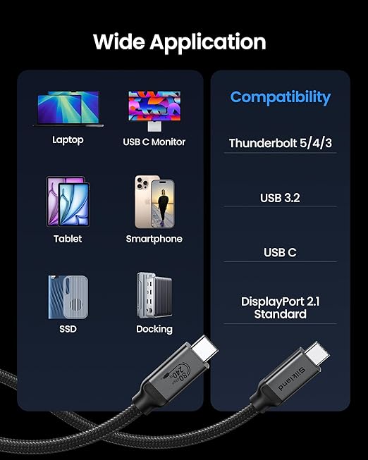 Silkland 80Gbps USB 4 for Thunderbolt 5 Cable 1.6FT, up to 120Gbps Bandwidth for Dual 8K, 240W PD 3.1 Charging, Braided USB C Data Cable Compatible for Thunderbolt 4/5, SSD, MacBook Pro,iPhone 17,Dock