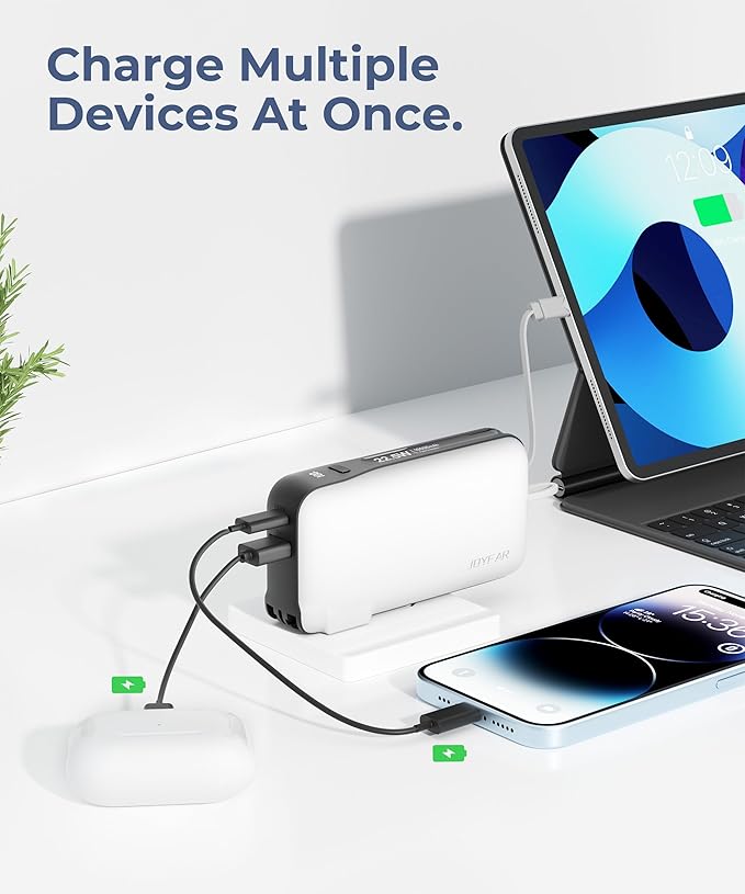 1 Pack Portable Charger with Built-in USB-C Cable & Plug, 10,000mAh 5V/4.5A Power Bank Fast Charging 22.5W, Travel Essential Battery Pack 3 Output for iPhone 16/15 Series, Samsung Galaxy, iPad