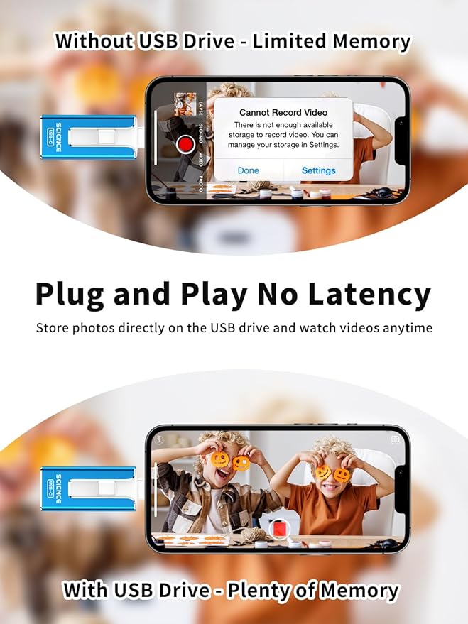 SCICNCE 512GB Flash Drive Intended for iPhone, USB Memory Stick Storage Backup for Photos Videos, Plug and Play No APP Required, Compatible with iPhone iPad Android and Computers (Bule)