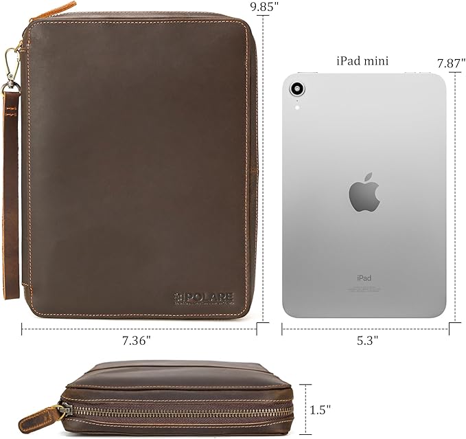 Polare Full Grain Leather Travel Cable Organizer Case Electronics Accessories Carry Bag with YKK Zippers Tech Storage Bag for Cables, Power Bank, USB, SD Card, Travel Essentials