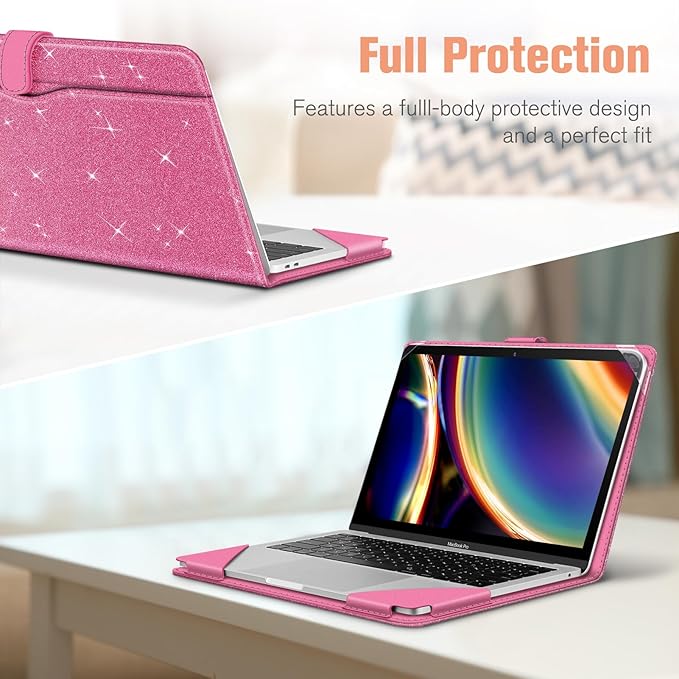 Fintie Sleeve Case Cover for MacBook Air 13.6 A3240 A3113 A2681 M4 M3 M2, Air 13 A2337 (M1) / A2179 / A1932, MacBook Pro 13 A2338 (M2 M1) / A2251 / A2289 / A2159 / A1989 / A1706 / A1708, GlitterPink