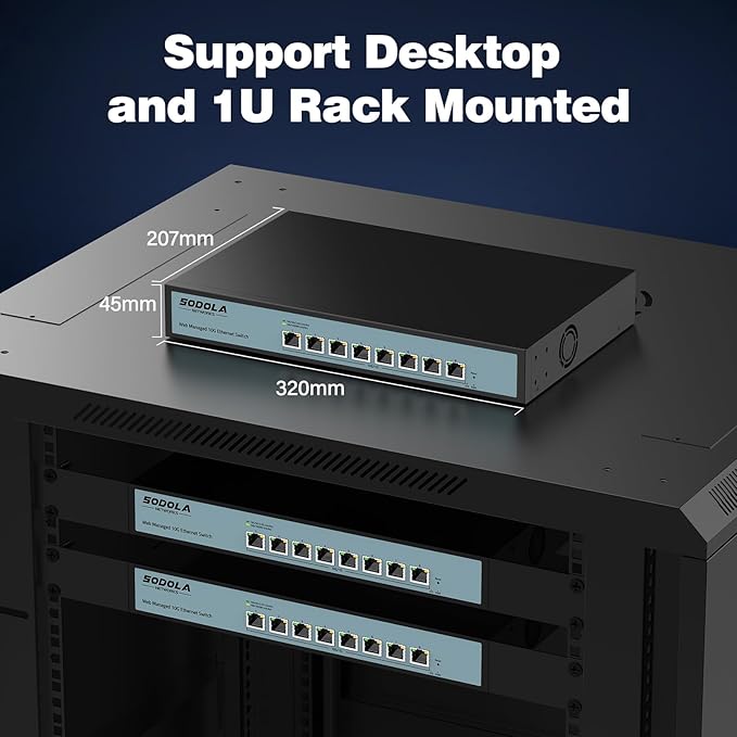 8 Port 10Gb Easy Web Managed Switch, 8 x 10G RJ-45 Ports, 160Gbps Bandwidth, Support LACP, VLAN, QoS, 10G/5G/2.5G/1000M/100M Auto-Negotiation, Multi-Gigabit Managed Ethernet Switch