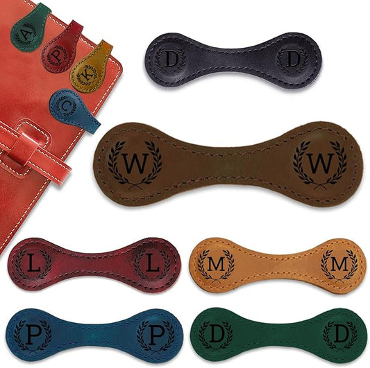 Personalized Leather Magnetic Bookmarks - 26 Letters Name Initial Vintage Engraved Bookmark Book Marker Clips Customized Gifts for Readers Kids Book Lovers Classmate (Brown, W)