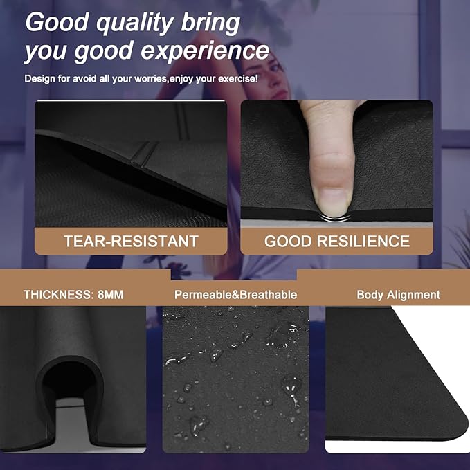 Foldable Yoga Mat 72" L x 32" W x 0.32 Inch Extra Thicked and Wided, Folding Yoga Mat for Travel with Canvas Carrying Bag, Non-Slip TPE Exercise Pilates Mat