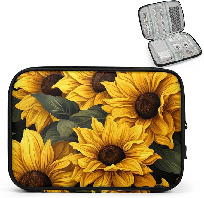 Sunflowers Electronics Travel Organizer Case, Tech Accessories Cable Storage Bag for Cords, Charger, Phone, Hard Drive