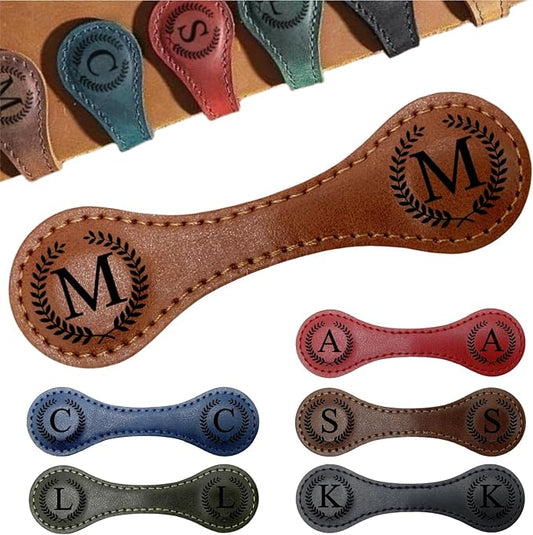 Personalized Magnetic Leather Bookmarks with Initial, 26 Letters Custom Handmade Magnet Book Marks Clips, Gifts for Reading Women, Men, Book Lovers, Kids, Readers Accessories
