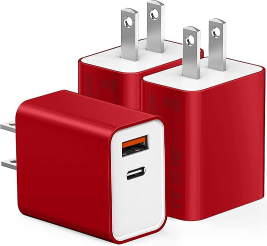 USB C Wall Charging Block, [3Pack] Multiport Fast Charge Power Brick Cube for iPhone, iPad, iPod, Samsung Galaxy, Motorola, Moto, PS5, Huawei, HTC, LG, Nokia, 20W PD Quick Charge USBC Box Wall Plug