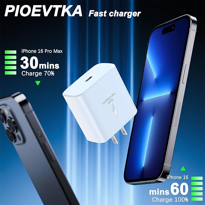 45W USB C Fast Charger Compatible with iPhone 16/16 Pro/16 Pro Max/16 Plus/15/15 Pro Max/15 Pro/15 Plus,45W USB C Charger Block 2PACK with 10FT Long Type C Charging Cord Cable