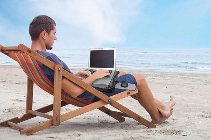 Laptop Lap Pad Laptop Stand with Attached Mouse Pad, Cushion and USB Cooling Fan, Non-Slip Heat Shield Tablet Computer Stand for Sturdy Work Station for Home, Office, Bed Sofa, Couch and Car