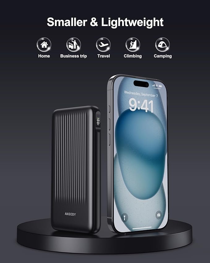 2-Pack 10000mAh Power Bank Fast Charging, 22.5W Compact USB C Portable Charger with 2 Outputs & 2 Inputs, LED Display Battery Pack Compatible with iPhone Samsung iPad Tablets, Black & Black