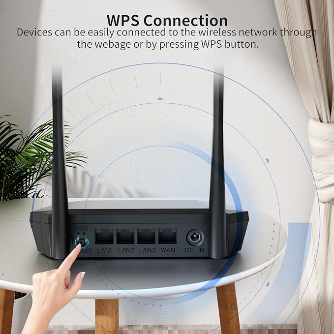Dbit N300 Easy Setup Wireless Wi-Fi Router Smart Home Internet Router - 2 x High Power Antennas, 4 x Fast Ethernet Ports, Supports Wireless Repeater, WISP Mode (T1 Pro)