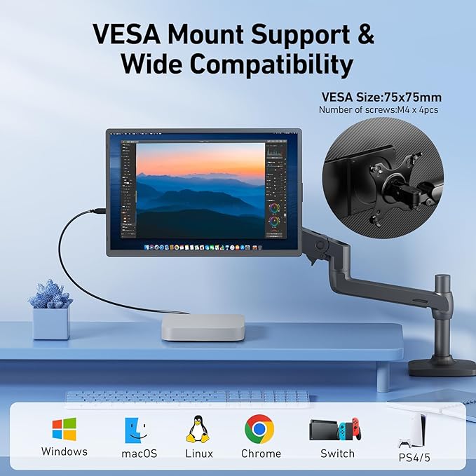 Laptop Screen Extender Monitor Portable - 16.1'' FHD 1200P Portable Screen for Laptops, 360° Rotating, Plug & Play, Detachable Stand, Height Adjustable Laptop Monitor Extender for Mac/Win/Phone/Tablet