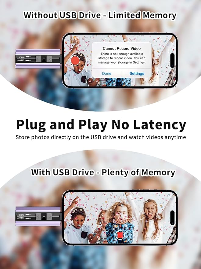 512GB Flash Drive Intended for iPhone iPad Android and Computers, 4 in 1 Photo Stick for Phone Memory Storage Easily Backup Photos Videos, Plug and Play, No Application Required (Light Purple)